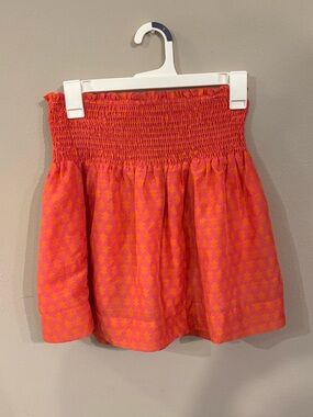 Smocked Waist Pink-Orange Patterned Mini Skirt